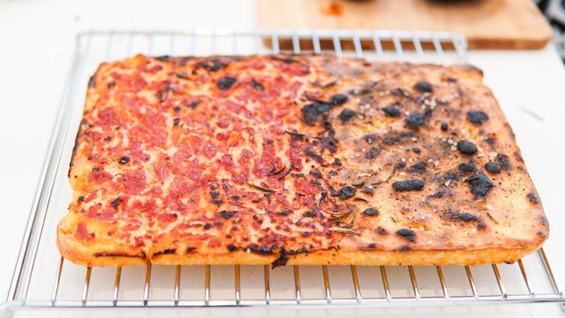 Focaccia bread side with rosemary and sea salt